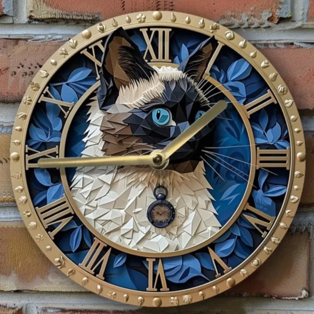 NIB! Gorgeous Detailed Blue Eyed Siamese Cat Clock!
